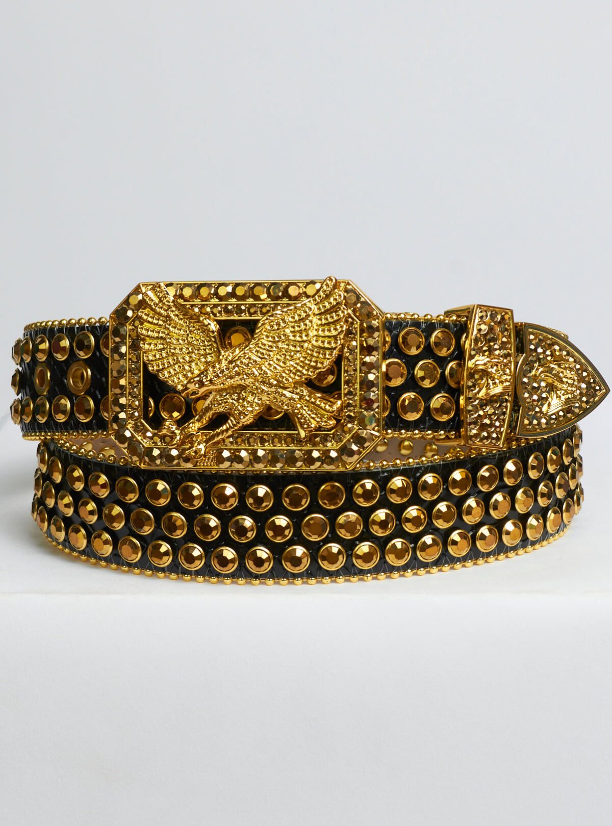 DNA Belt - Black Leather With Gold Stones - 94